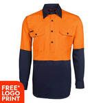 Mens Hi Vis Close Front Long Sleeve 190G Shirt