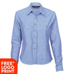Womens Cotton Chambray Long Sleeve Shirt