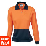 Womens HiVis Two Tone Long Sleeve Polo Shirt