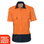 Womens Hi Vis Two Tone Cotton Drill Short Sleeve Shirt