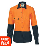 Womens HiVis Two Tone Cotton Long Sleeve Drill Shirt
